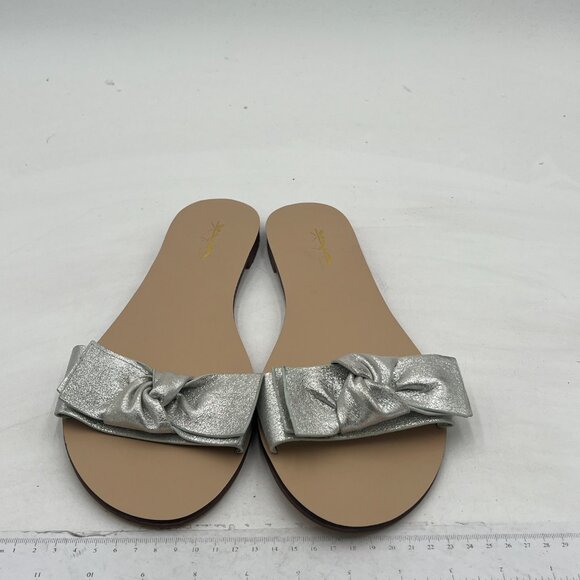 XYD Silver Cute Bows Slippers Slide Sandals Slip On Clogs Mules Open Toe Flats - Picture 2 of 7
